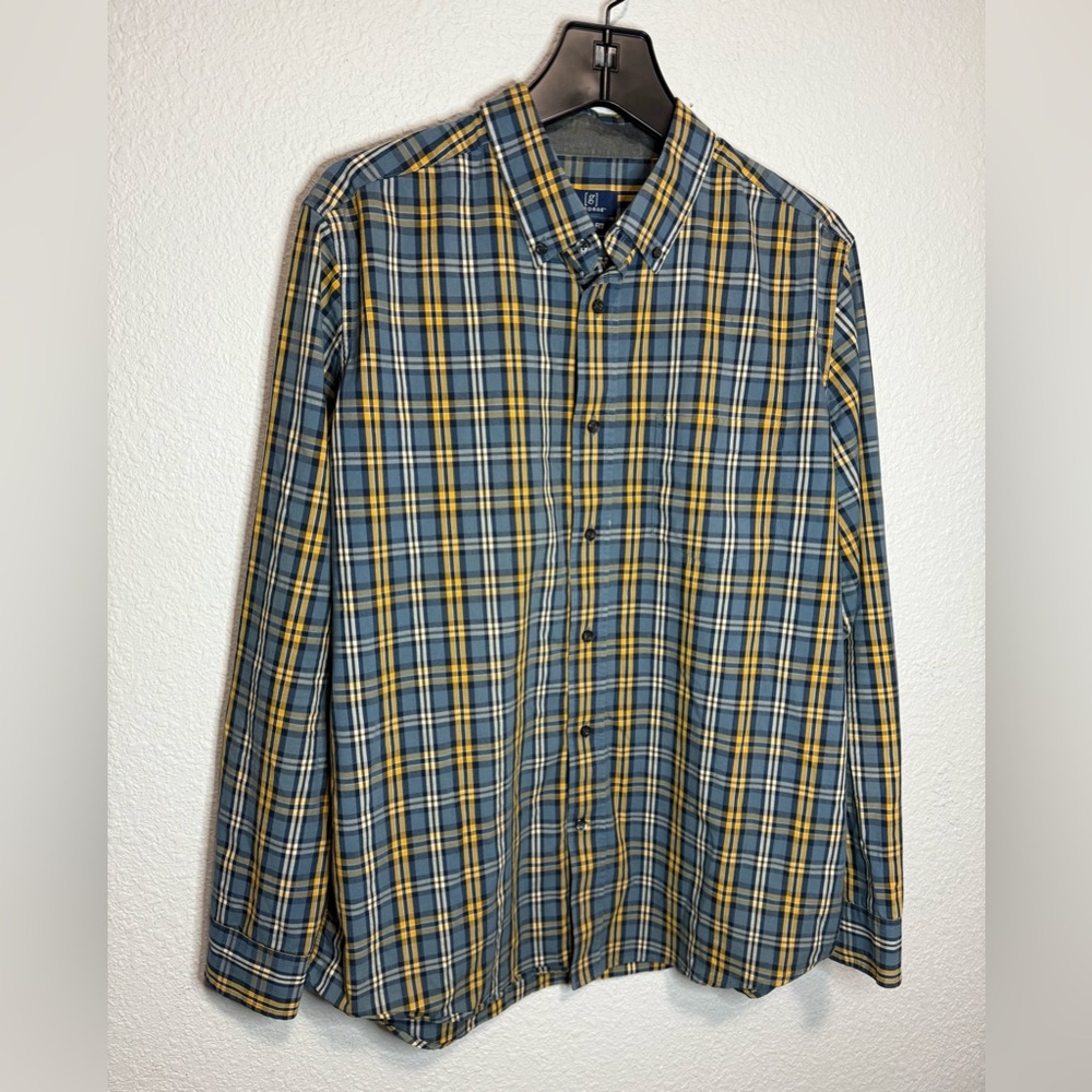 George Button Down Plaid Shirt Long Sleeve Size L(42-44) EUC